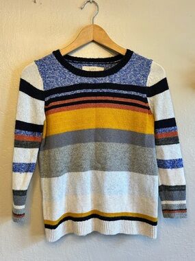 LOFT Blue, Navy & Gray Striped 3/4 Sleeve Knit Sweater